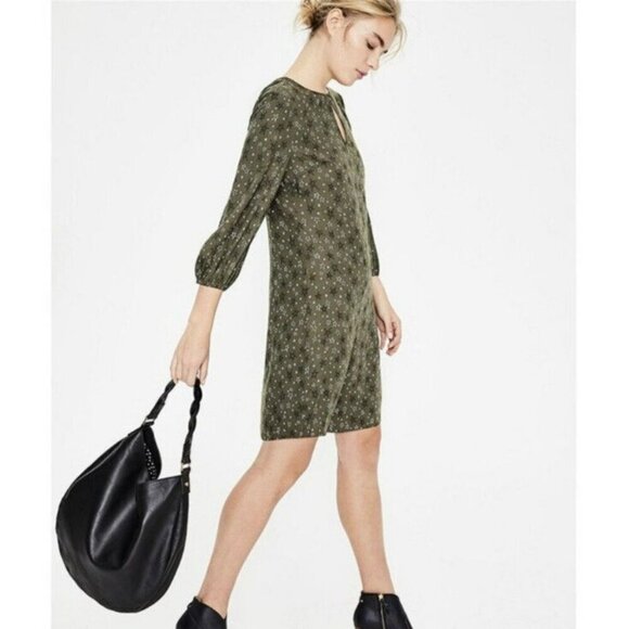 Boden Vanessa Shift Dress Women 6 Green Star Pattern Long Sleeves Mini Short - Picture 3 of 11